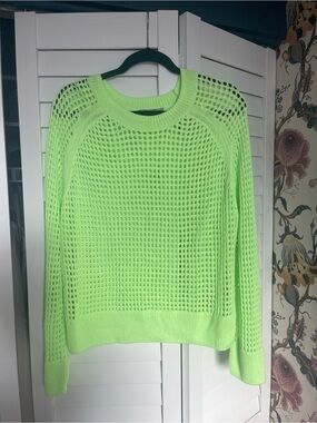 All Saints Neon Green Open-Knit Crewneck Sweater